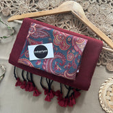 Marun Handloom Khadi Cotton Saree With Rama Mango Print Blouse